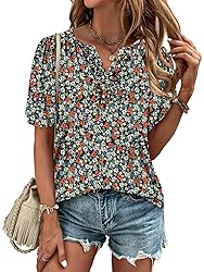 KISSMODA Women's Tunic Tops Casual V Neck Short