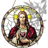 8x8 inch Charming Jesus Christ Acrylic Stained Glass Window Hanging Sun Catcher Decor Stained Panel Hangings Wall Art Decor, for Friends and Family (Jesus Christ)