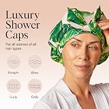Kitsch Luxury Reusable Waterproof Shower Cap for Women Men Palm Leaves view 3