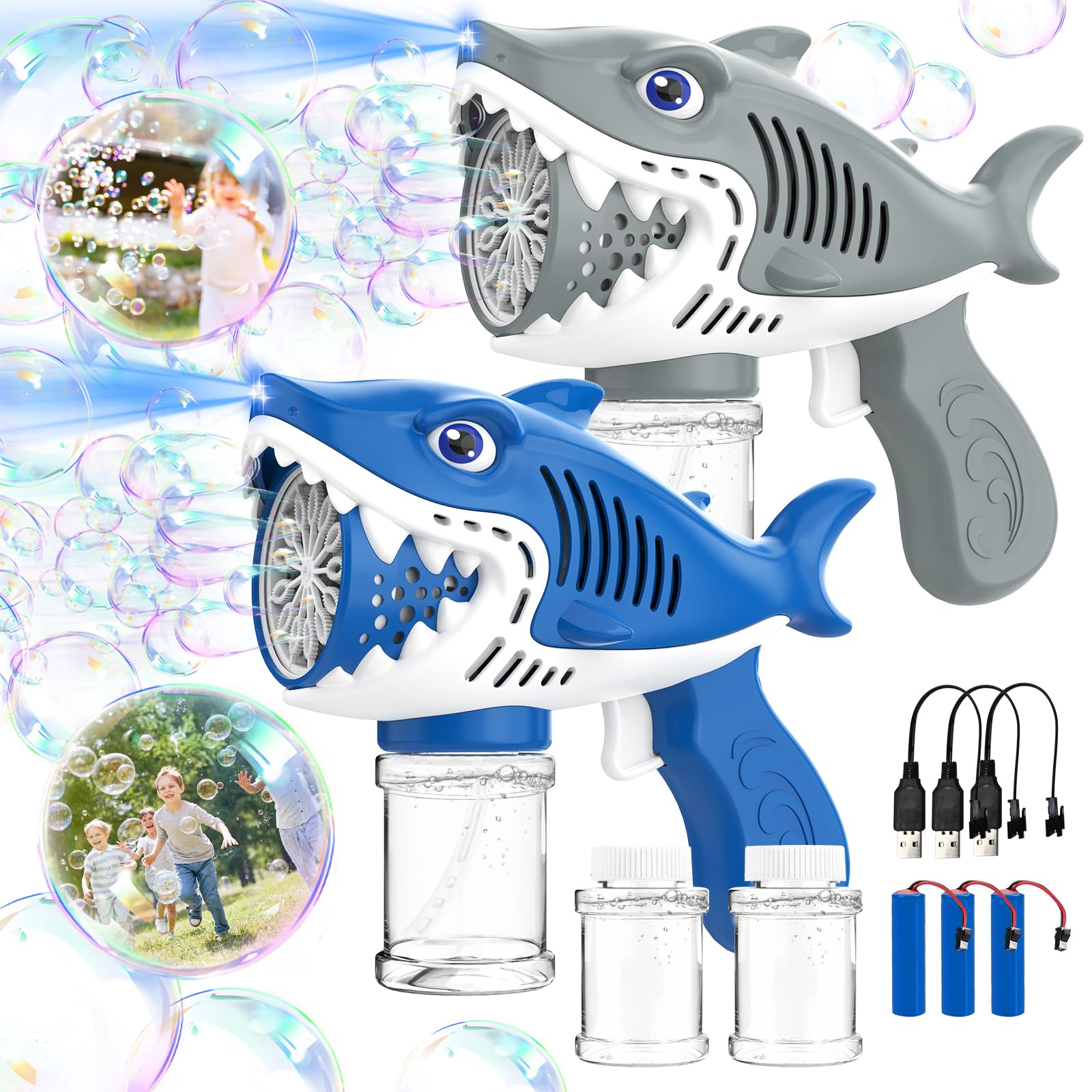 2 Bubble Guns for Kids, Automatic Bubble Machine Toys for Boys Girls, Electric Bubble Maker with 2 Bubble Solution and 3 Batteries, Outdoor Toys Gifts, Wedding Easter Party Favor