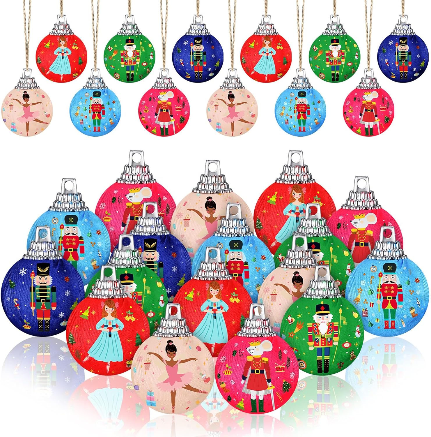 Nutcrackers - Leyndo 30 Pcs Christmas Nutcracker Ball Ornament Christmas Nutcracker Hanging Ball Decoration Christmas Fabric Wrapped Ball Ornament Xmas Tree Decoration Balls Baubles for Christmas Holiday Party