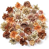 RUIDKUN Fake Flower Heads Bulk - Coffee Silk Daisy & Rose Fall Artificial Flower for Crafts, DIY, Graduation Cap, Wedding, Party, Cake Topper, Home Garland Decor