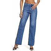 ETTELO Womens Jeans Hig Waisted Straight Leg Loose Stretchy Tummy Control Trendy Side Slit Jeans for Women 2025