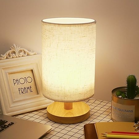 Bedside Table Lamp Usb Dimmable Led Bedrooms Lamps Nightstand Desk Lamp Minimalist Solid Wood Round Base With Fabric Shade For Living Room Kids Room Office Amazon Co Uk Kitchen Home