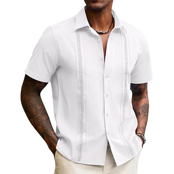 Bohio Men's 100% Linen Guayabera Shirt - Classic Short Sleeve, 4 Pockets, Traditional Cuban Style (Size 8) - View #8