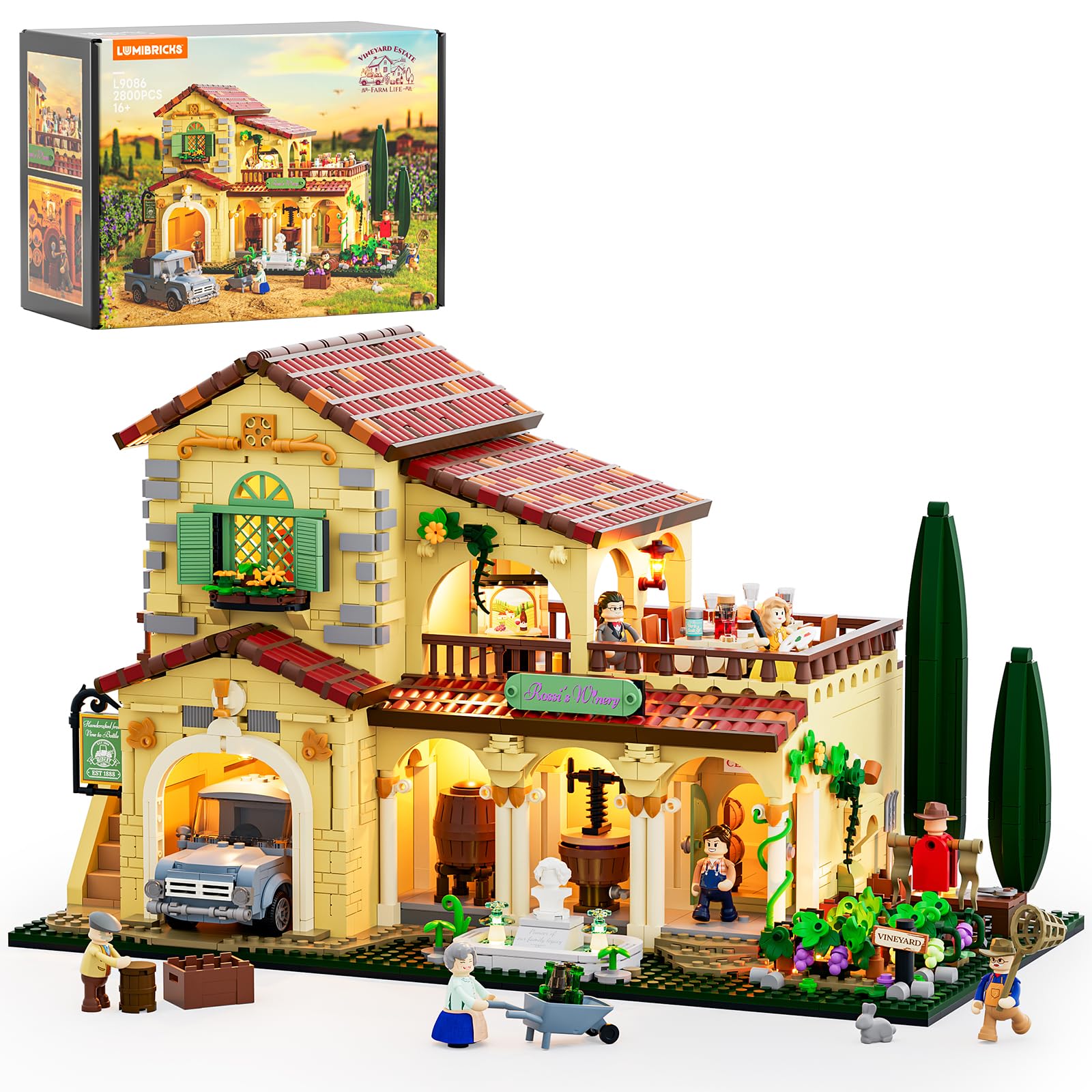 Photo 1 of ***FACTORY SEALED*** Lumibricks Farm Vineyard-Estate Lighting Building-Bricks-Set - 2800 Pcs Winery Chateau House Collection LED Light Wine Cottage Model Display Set for Adults and Farm Series Building Collectors