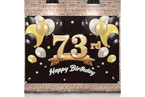 PAKBOOM Happy 73rd Birthday Banner Backdrop - 73 Birthday Party Decorations Supplies for Men - Black Gold 4 x 6ft