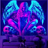 BVBOX Blacklight Tapestry,WingTapestry Glow In The Dark,UV Reactive Black Light Upright Posters Wall Hanging for Bedroom Dorm Living Room Backdrop Decor (wing15, 79L x 59W)