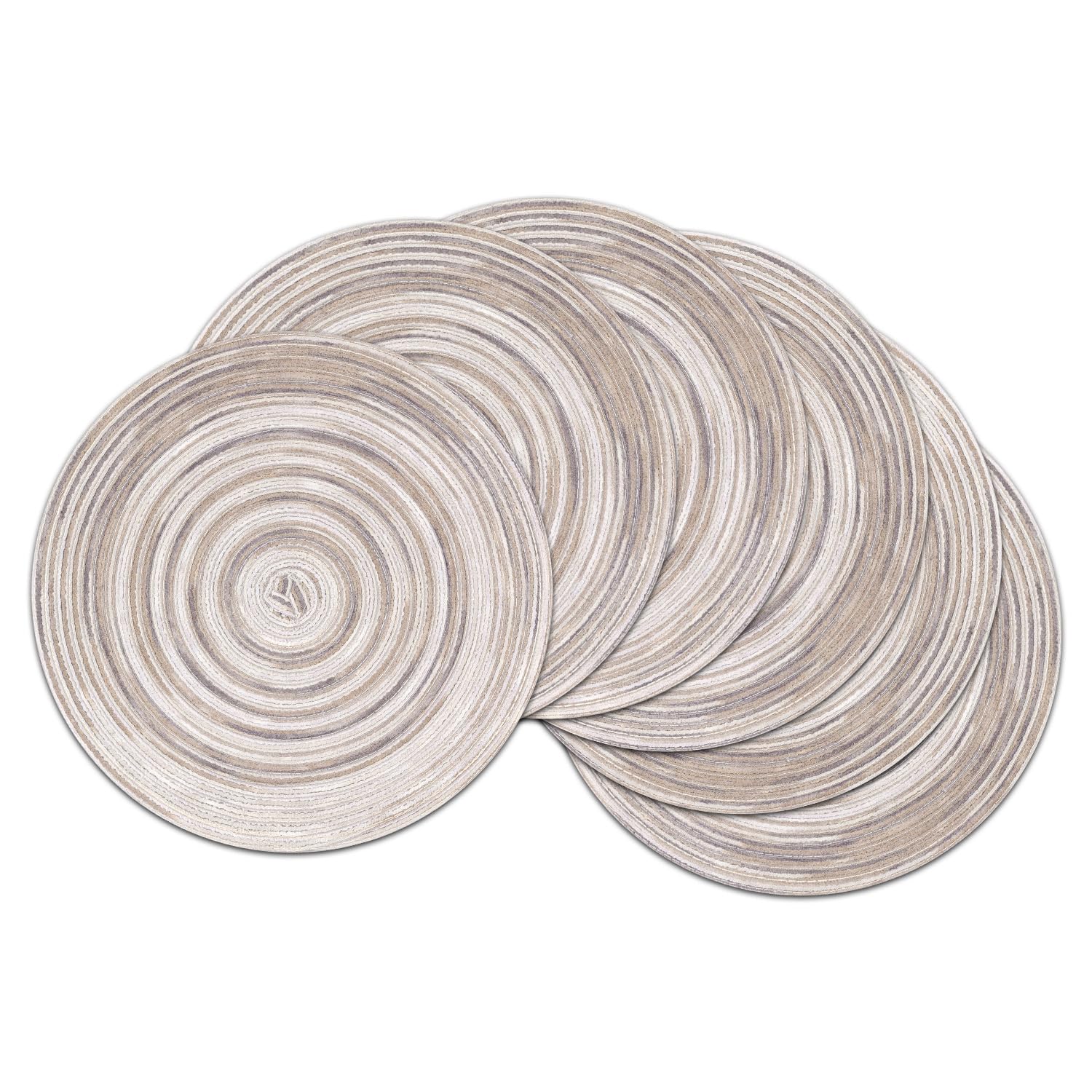 SHACOS Round Placemats Set of 6, Braided Woven Place Mats Washbale Table Placemats Round Heat Resistant Table Mats for Kitchen Home Restaurant, Grey