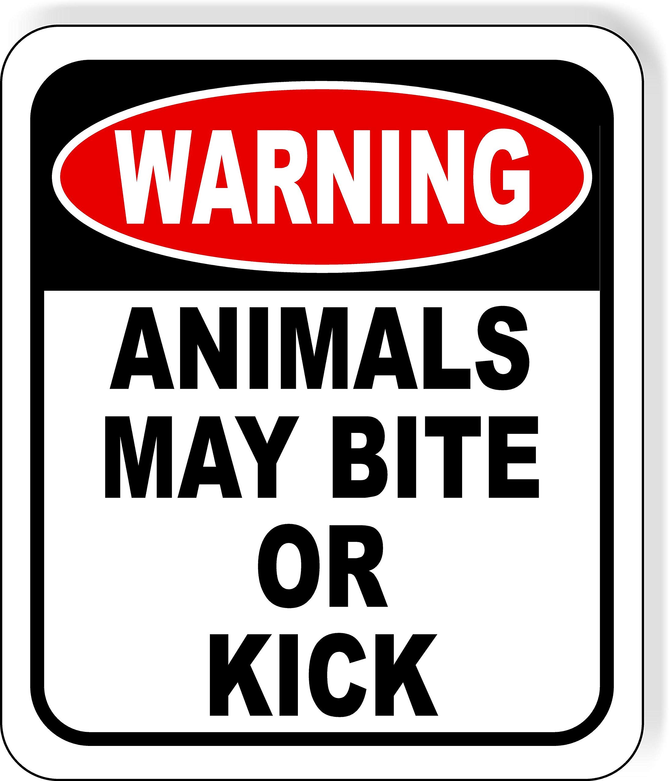 Warning: Animals May Bite or Kick Sign | Outdoor Aluminum Composite Safety Sign | 8.5” x 10” | Weather-Resistant | Wall-Mountable | Bold, Easy-to-Read Design