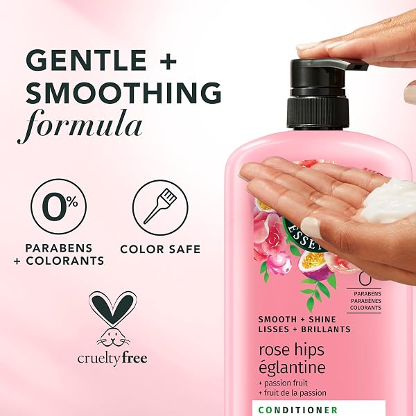 HERBAL ESSENCES CONDITIONER, ROSE HIPS + PASSIONFRUIT – SMOOTH COLLECTION, SHINY HAIR WITH VITAMIN E & JOJOBA, SAFE FOR COLOR TREATED HAIR, FLORAL SCENT, CRUELTY-FREE, DERMATOLOGIST-TESTED, 29.2 FL OZ
