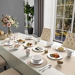 Yoshy 16-Piece White Embossed Mesh Bone China