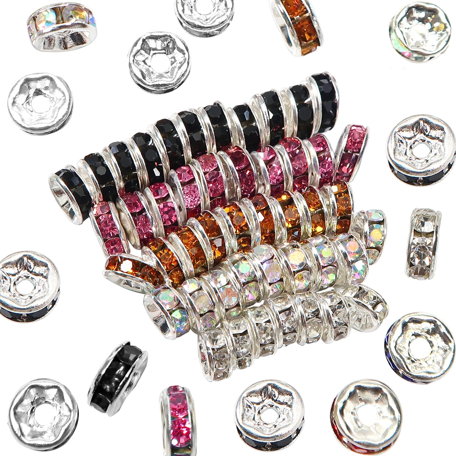 TOAOB 500pcs 6mm Sparkling Crystal Spacer Beads Mixed Colours Round Rhinestone Rondelle Beads for Jewelry Making Bracelet Necklace