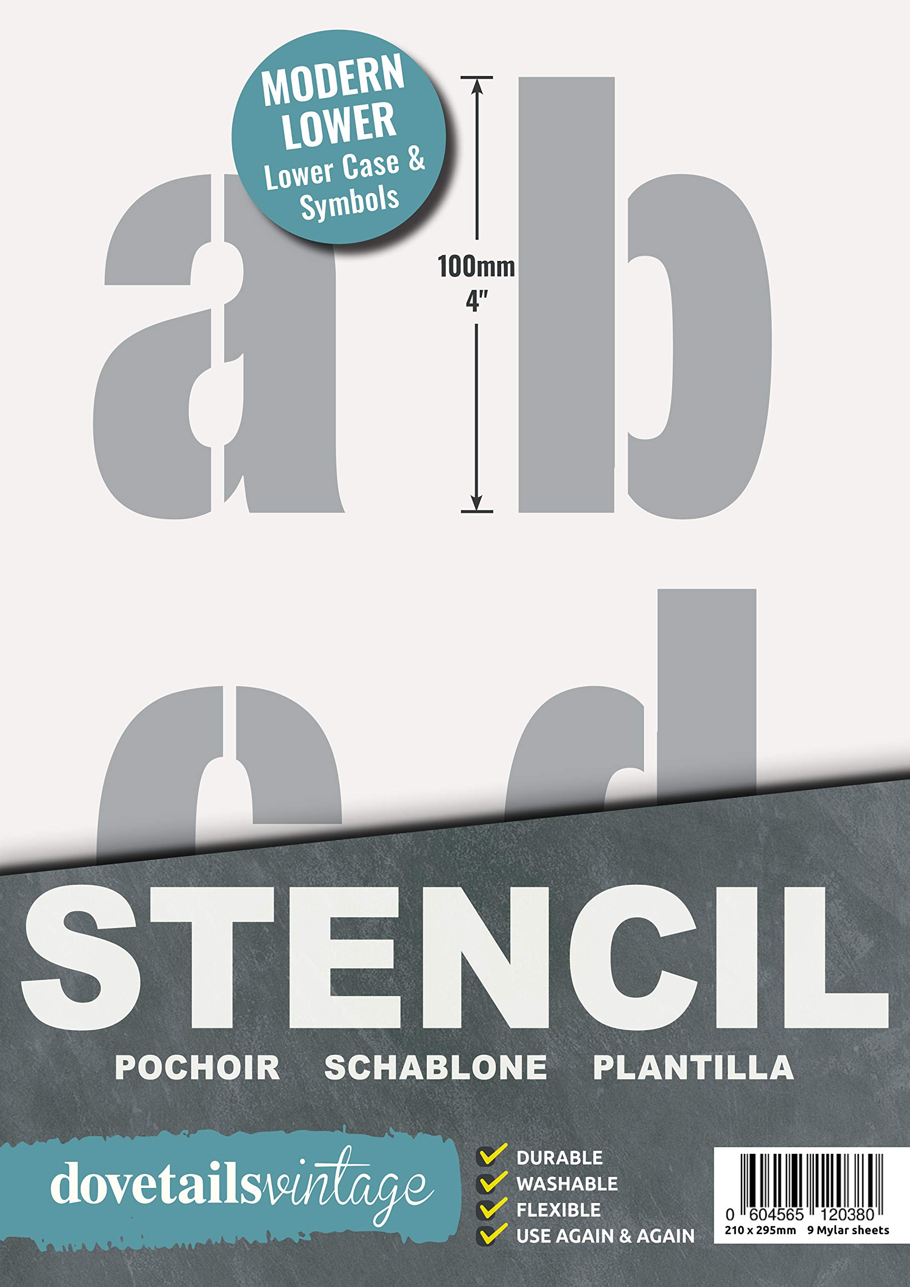 Dovetails Vintage Letter Stencil 100 mm Tall Modern Style Lower Case Letters and Symbols