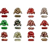 GYDbow 12pcs 4.5 Inch Christmas Pull Bows – Stylish Satin Ribbon Bows in Gold, Red & Green – Perfect for Gift Wrapping, Present Decor & Holiday Baskets