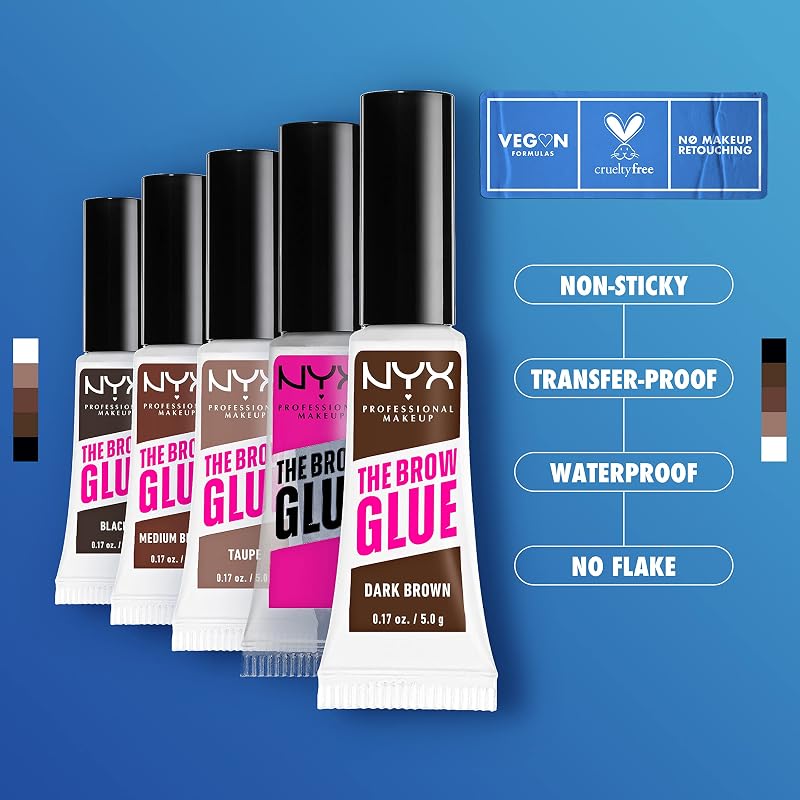 Colle Fixatrice à Sourcils Teintée, Tenue 16H, Formule Vegan, Fini Naturel, Applicateur Goupillon, The Brow Glue, Teinte : Dark Brown (04)