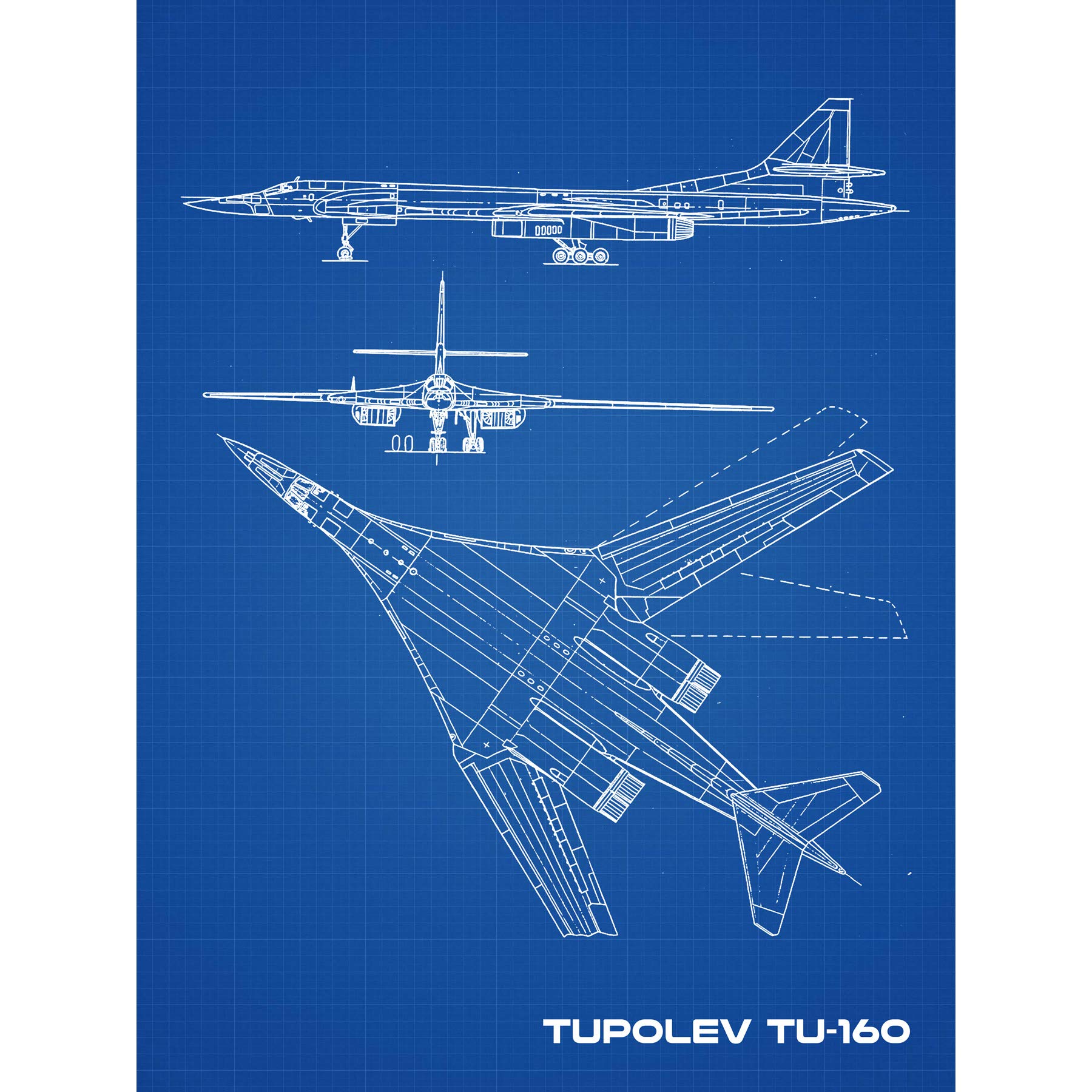 Artery8 Tupolev Tu-160 Soviet Strategic Bomber Blueprint Plan Premium Wall Art Canvas Print 18X24 Inch