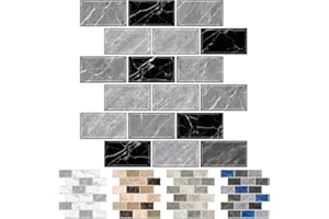URCOLOR 10-Sheet Peel and Stick Backsplash for Kitchen, 12"x12" Back Splashes for Bathroom Gray Black Marble Look