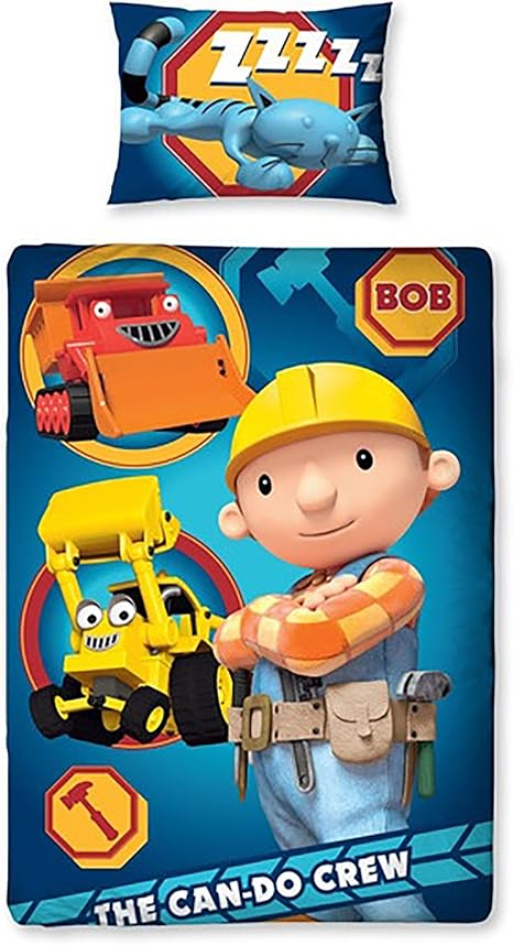 Amazon 子供用 ボブとはたらくブーブーズ 掛け布団カバー 枕カバーセット キャラクターべディングセット イギリスシングル ブルー イエロー 布団セット オンライン通販