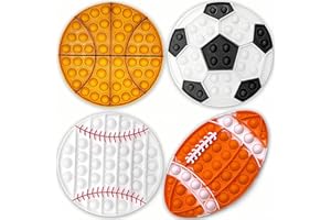 QETRABONE 4 Pcs Fidget Toys, Sports Push Bubble Pop Fidget Sensory Toy Football Basketball Baseball Rugby, Squeeze Toys Set for ADHD Autism Stress Relief Toy Gift