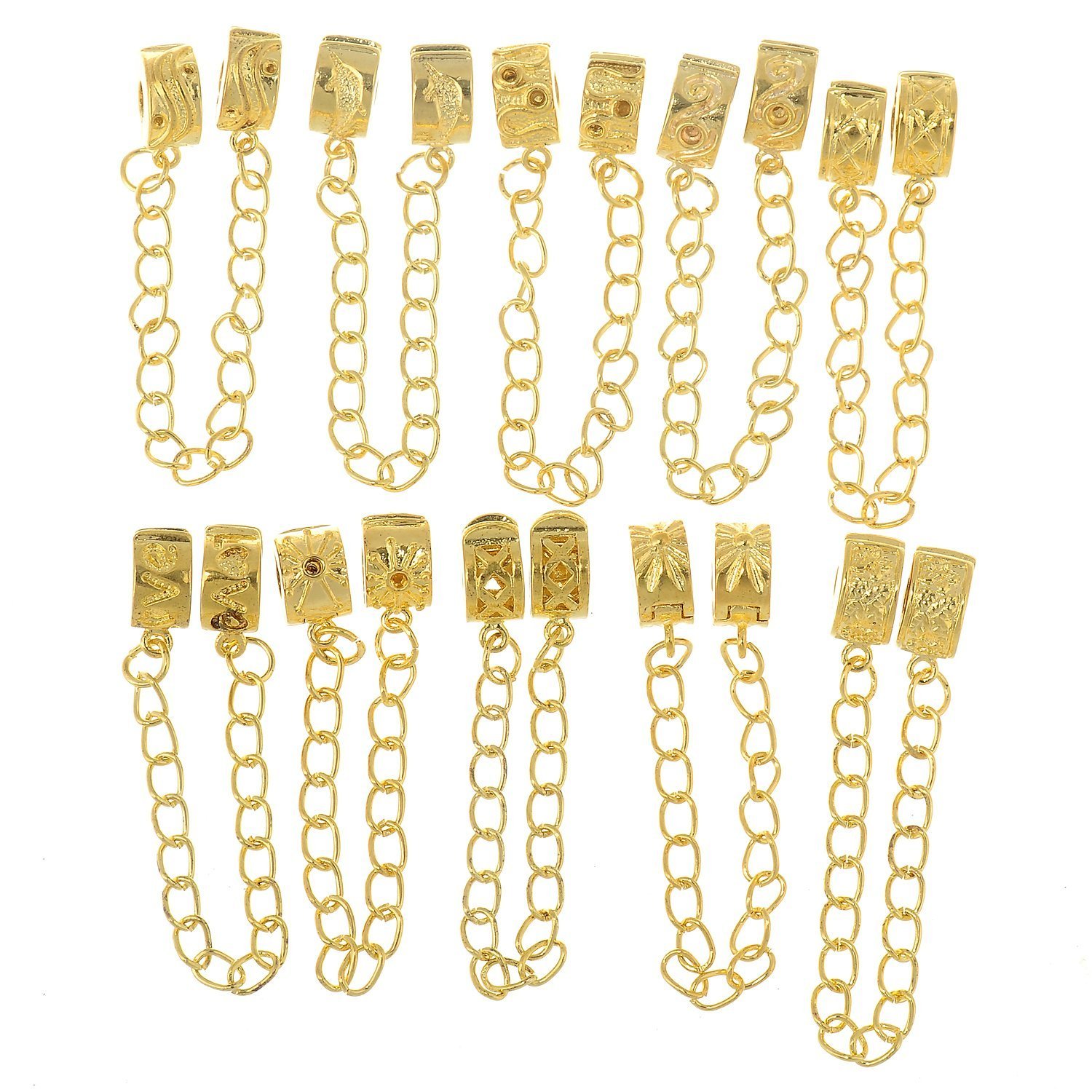 RUBYCA 20pcs Mix Gold Color Clip Lock Double Stopper Chain Clasp Beads fit European Charm Bracelet
