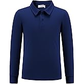 Arshiner Boys Long Sleeve Polo Shirt Performance School Uniform Pique Button Closure Shirt Size 5-12 Years