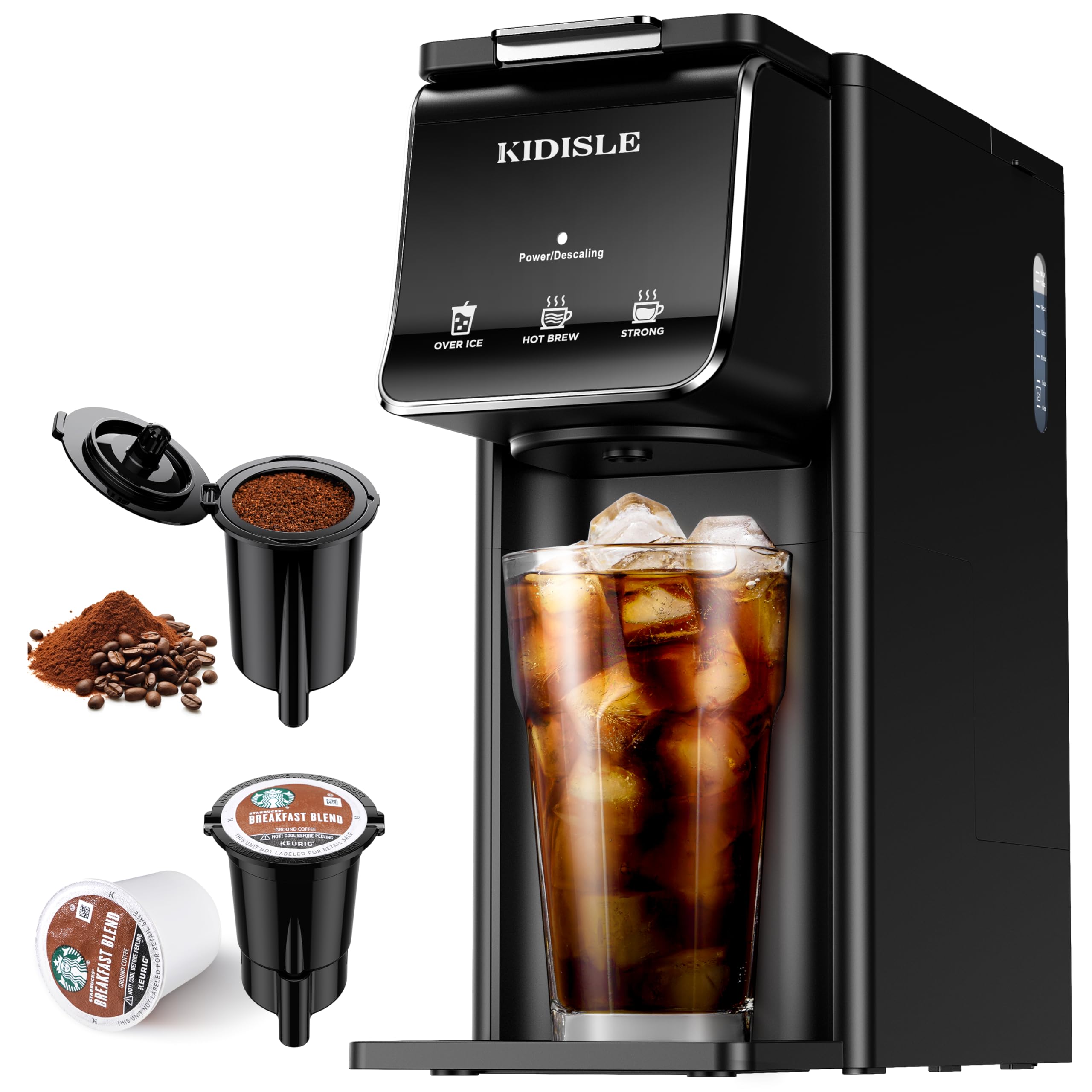 Photo 1 of KIDISLE Hot & Iced Coffee Maker for K-Cups & Ground Coffee, Single-Serve Brewer with Bold Setting, Reusable Filter, Travel Mug Friendly, Compact & Quick Brew, Black