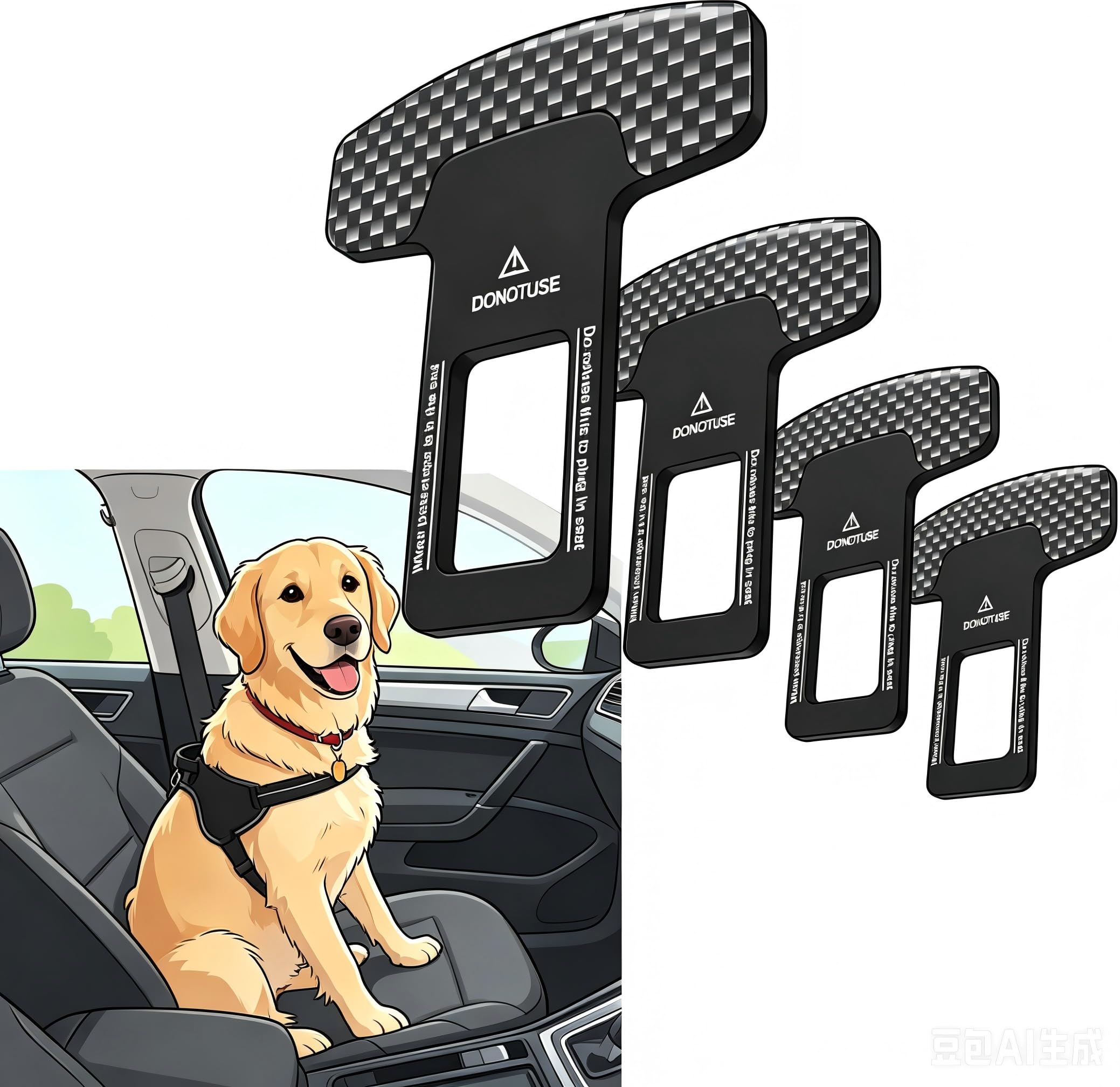 4Pack Dog Cat Safety Belt Clips,Adjustable Fabric Dog Vehicle Seat Harness, Black