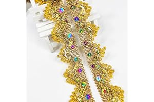 VOOMOLOVE Length15 Yards Width4cm/1.97Inch, Gold Sequin Trim Craft Ribbon Decorated Gimp Trim for Wedding Bridal, Performance Costumes or Jewelry, Crafts and Sewing （Golden/Colorful Sequins）