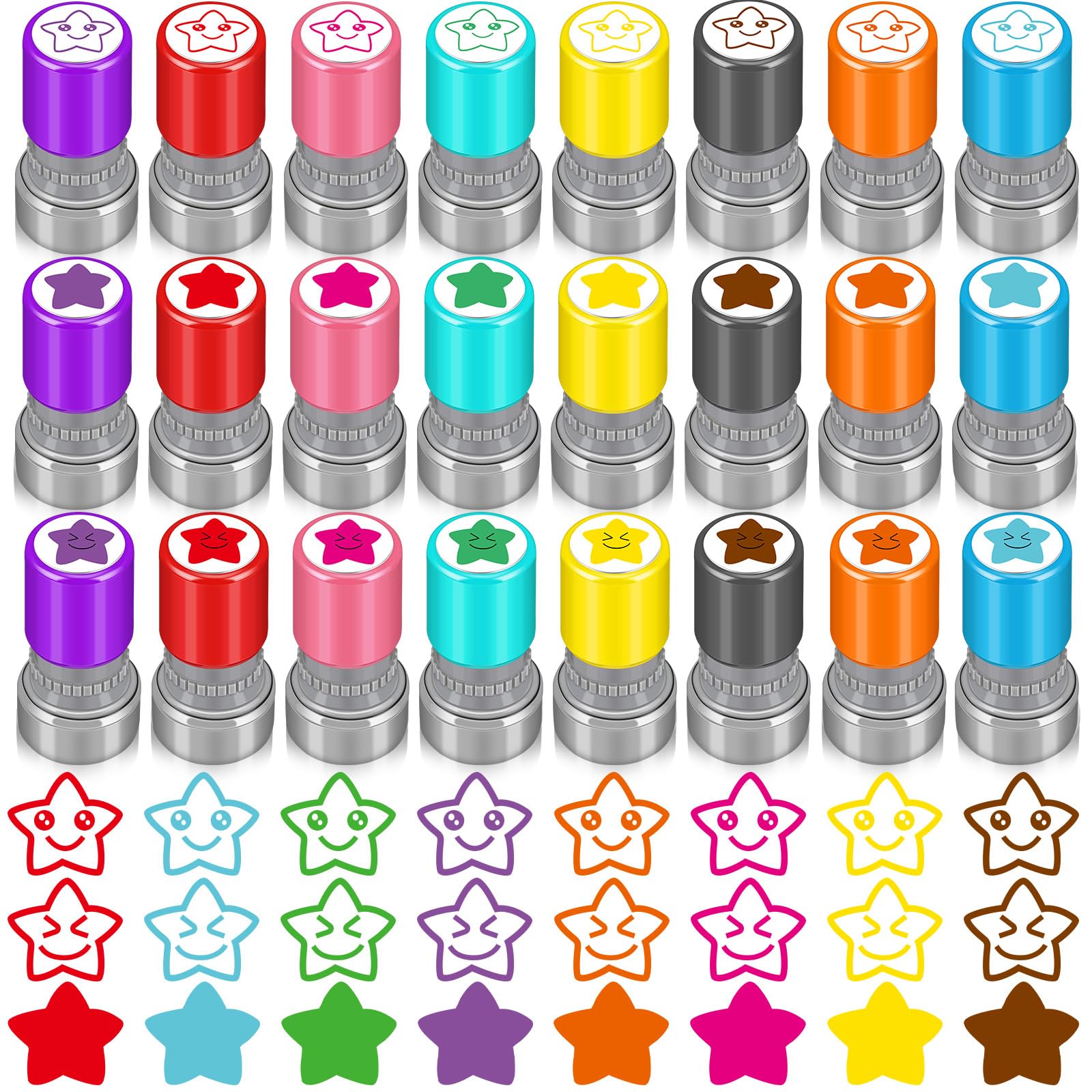 Photo 1 of Yinder 24 Pcs Teacher Stamps for Classroom Self Inking School Classroom Stamps Bulk for Teachers Elementary Colorful Motivational Encouraging Gifts(Star)