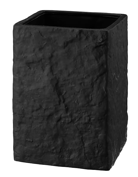 Napco Ceramic Black Square Slate Vase With Textured Surface 7 75