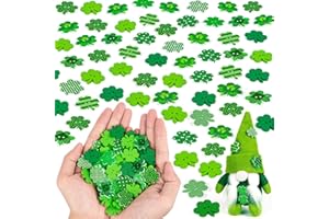 HLARTNET 200 Pcs St Patricks Day Buttons for Crafts - Assorted Wooden Shamrock Shaped Buttons Wood Green Spring Buttons for Sewing Clothes Accessories Scrapbooking DIY Decorative Embellishments 1 in