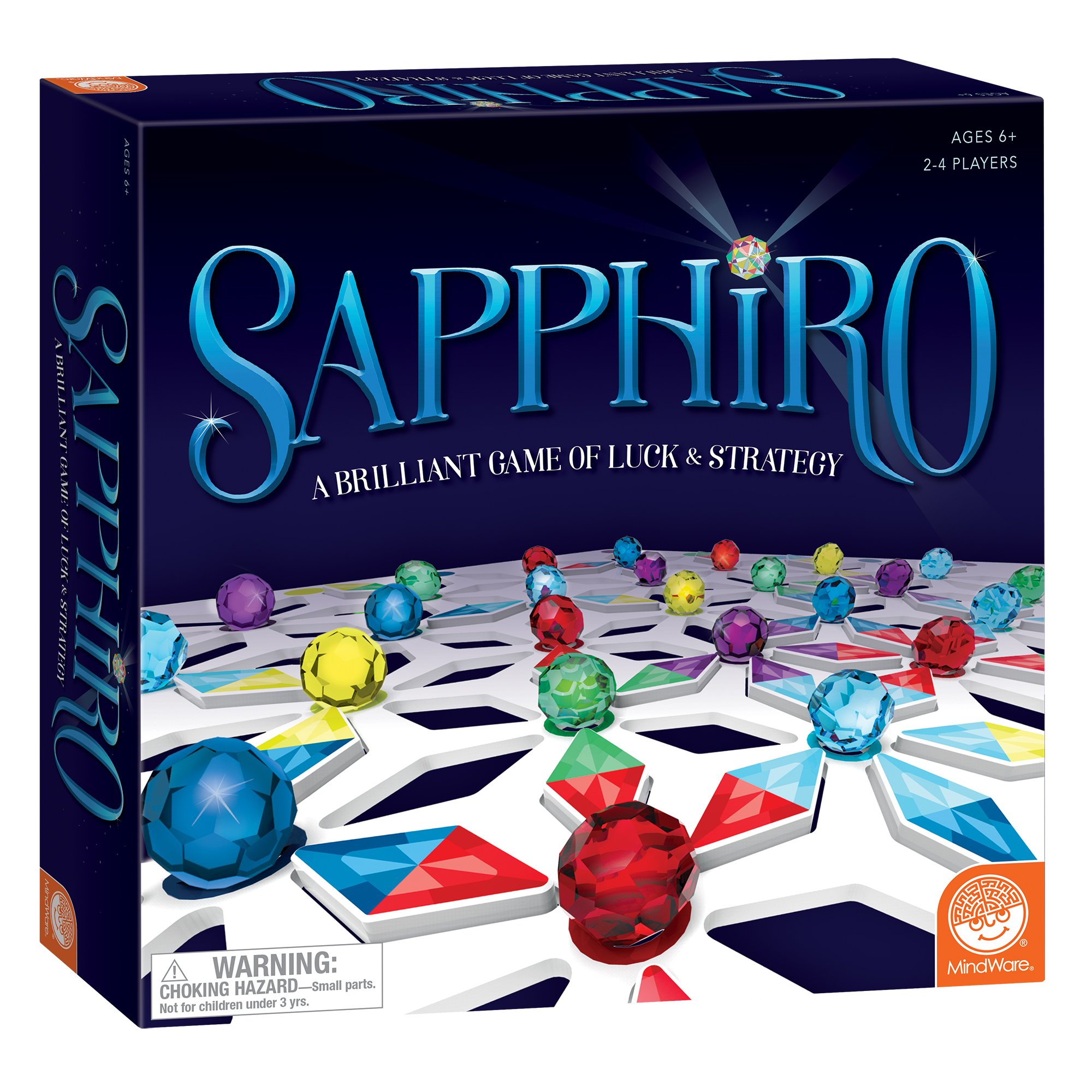 MindWare Sapphiro - A Brilliant Game of Luck and Strategy for All Ages – All-inclusive fun for kids & adults – 140 piece board game for 2 to 4 players, ages 6+, Multicolor,68538
