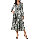 Seta T Women's Leopard Print Dress Long Sleeve Ruffle Tie V Neck Smoked Flowy Midi Cheetah Dresses with Pockets