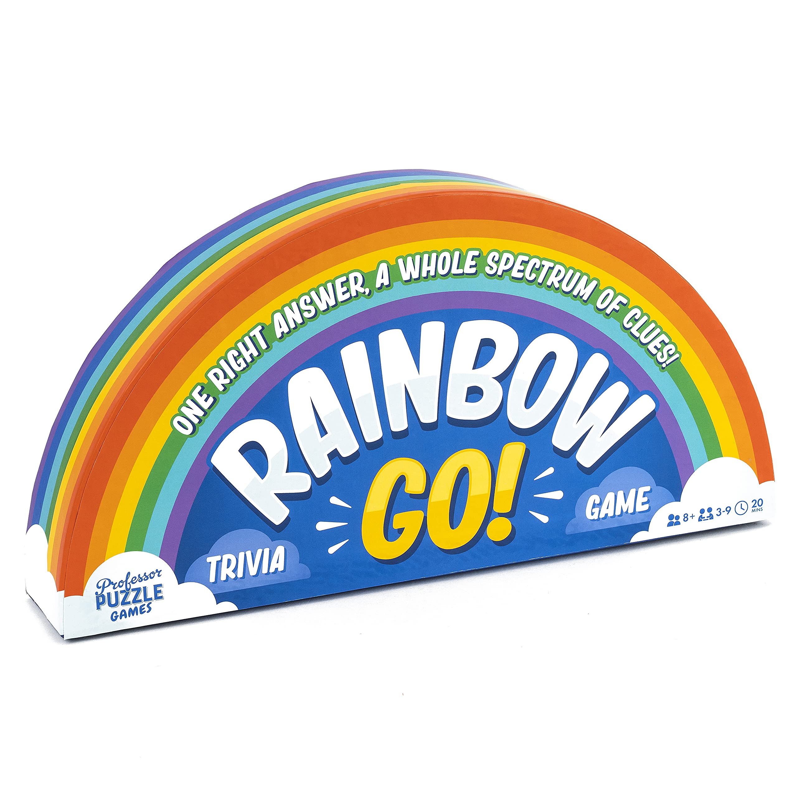Professor PUZZLE Rainbow Go Games. Fast paced Trivia game for the whole family. One right answer, whole spectrum of clues, Blue