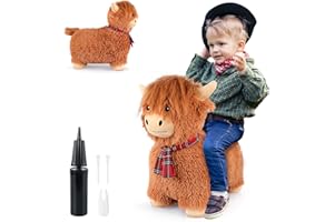SuzziPals Bouncy Highland Cow Hopper Toys, Inflatable Cow Ride on Bouncer, Indoor Outdoor Highland Cow Plush Bouncy Horse for Toddlers & Kids, Bouncing Animals Toddler Toys, Toddler Gifts