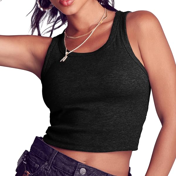 ARRIA Women's Ribbed Crop Tank Top | Slim Fit Scoop Neck Sleeveless Shirt For Summer