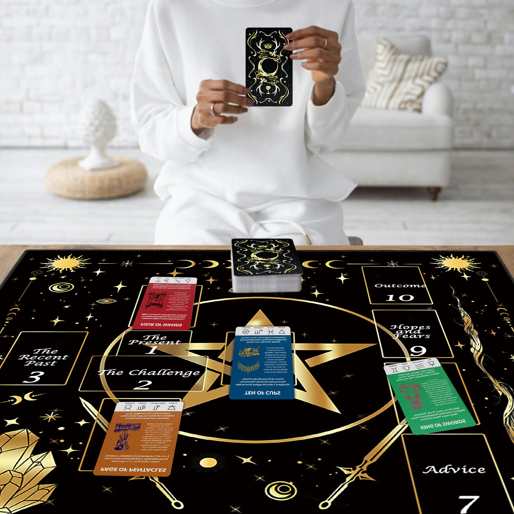 Knana Altar Cloth Gold Star Tarot Mat Tarot Card Cloth for Reading with Celtic Cross Pattern (Star)