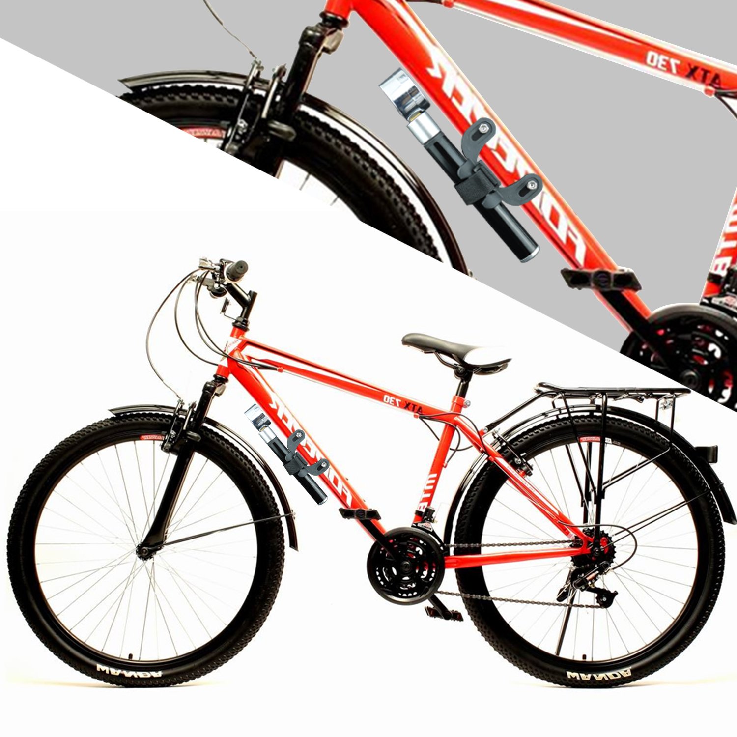 ACVCY Mini Bike Hand Pump, Aluminum Frame Portable and Lightweight Tire Pump Bonus with Bike Repair Kit Fit Presta & Schrader Valve High Pressure Cycle Pump & Glueless Emergency Puncture Kit