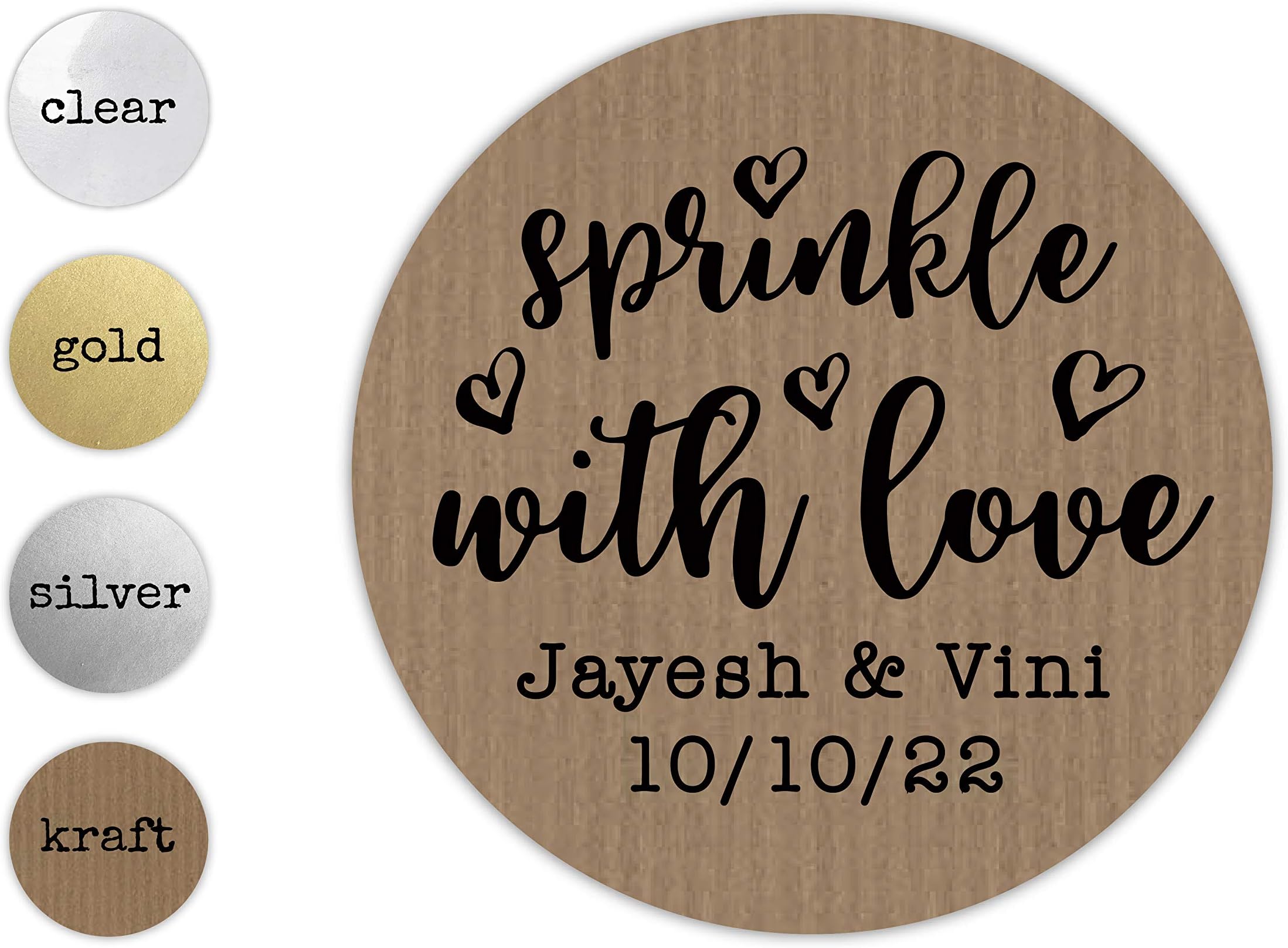 Sprinkle with love stickers, Stickers for confetti bags, Personalised with your names and date - RW58