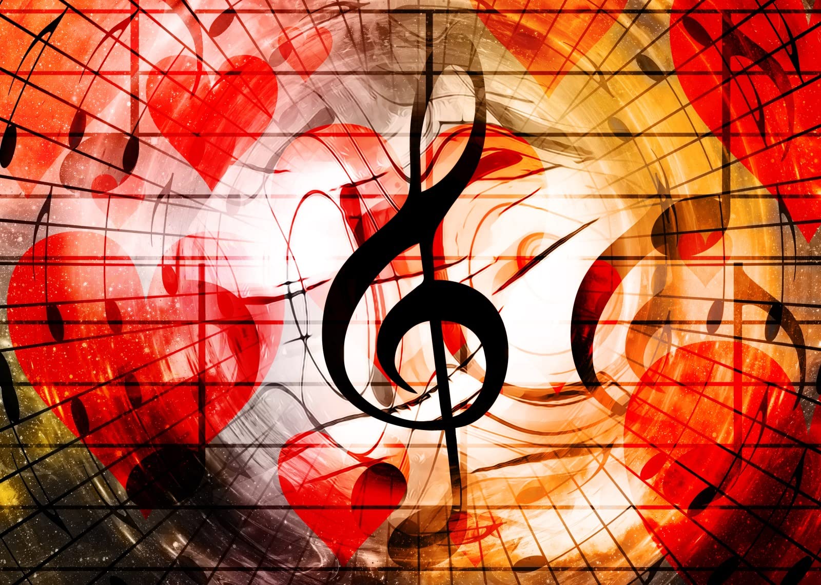 BELECO 2.1x1.5m Fabric Music Notation Backdrop Musical Notes Music Symbol Red Heart Love Background Music Stage Backdrop Music Themed Party Decorations Banner Photo Booth YouTube Backdrop Wallpaper