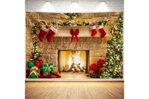 Haboke 10x8ft Christmas Fireplace Theme Backdrop for Photography Soft Wrinkle Free Fabric Tree Sock Decorations for Xmas Party Supplies Photo Background Pictures Banner Studio Decor Booth Props