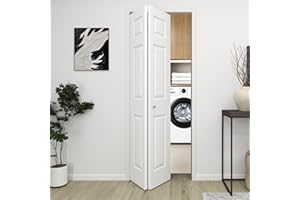 BarnSmith 30 in.x 80 in. Bifold Barn Door, 6 Panel White Primed Bifold Closet Door, Hollow Core Interior Barn Doors with Hardware Kit