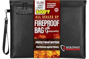 ROLOWAY Fireproof Document Bag (14.5 x 11.5 inch), 6400℉ Fireproof Money Bag with Zipper for Cash, Fire Safe Money Pouch with Lock (Black)