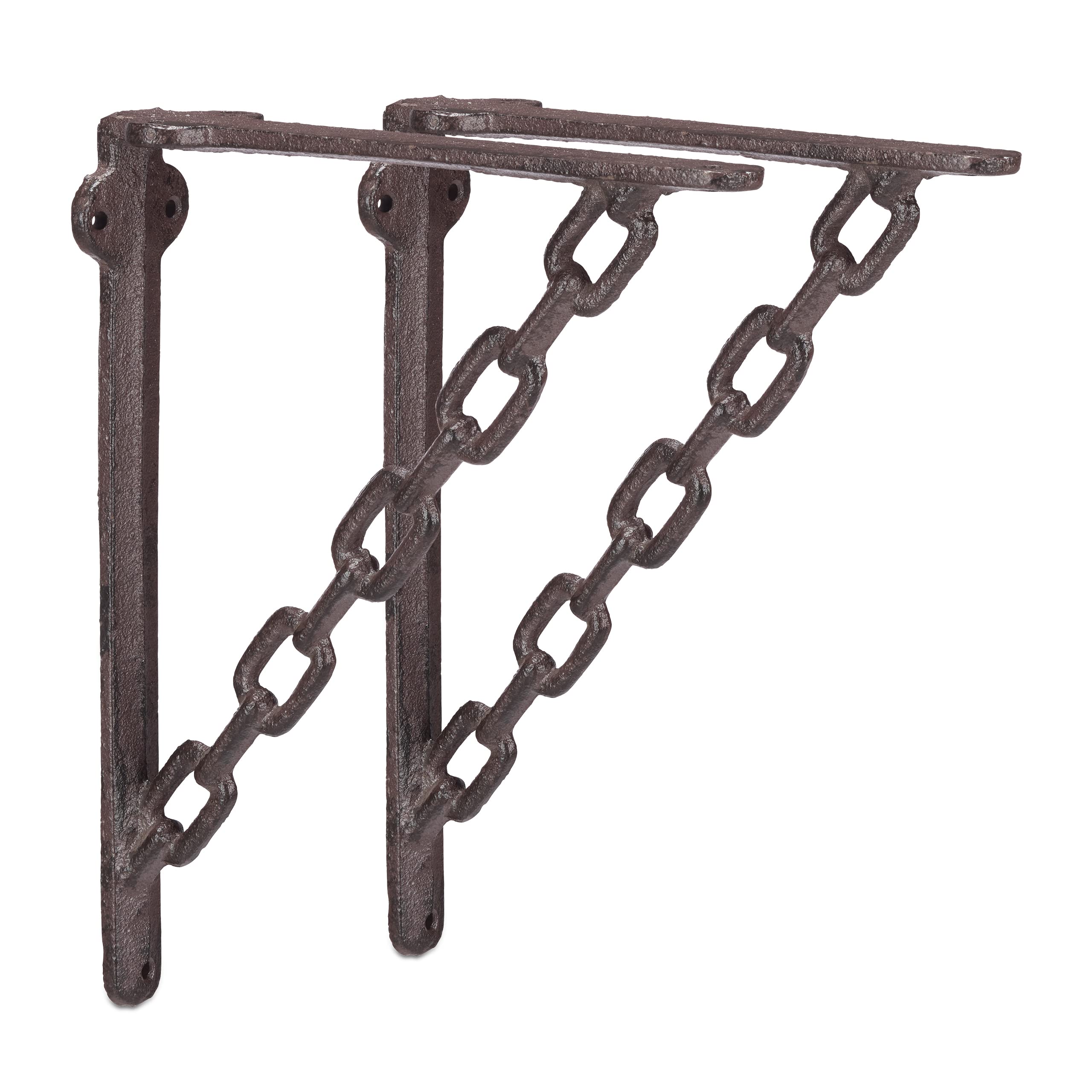 Relaxdays Cast Iron Shelf Brackets, Set of 2, Antique Look, Extraordinary Chain Design, Triangular Support for Shelves, Rusty Brown