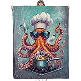 Bidesk Chef Octopus Blanket Soft Cozy Flannel Throw Blanket, Warm Yet Lightweight Fun Cartoon Octopus Cooking Blankets for Travel, Couch, Bed, for Kids Adults Women, Fuzzy Outdoor Comfort Wrap 60"×50"