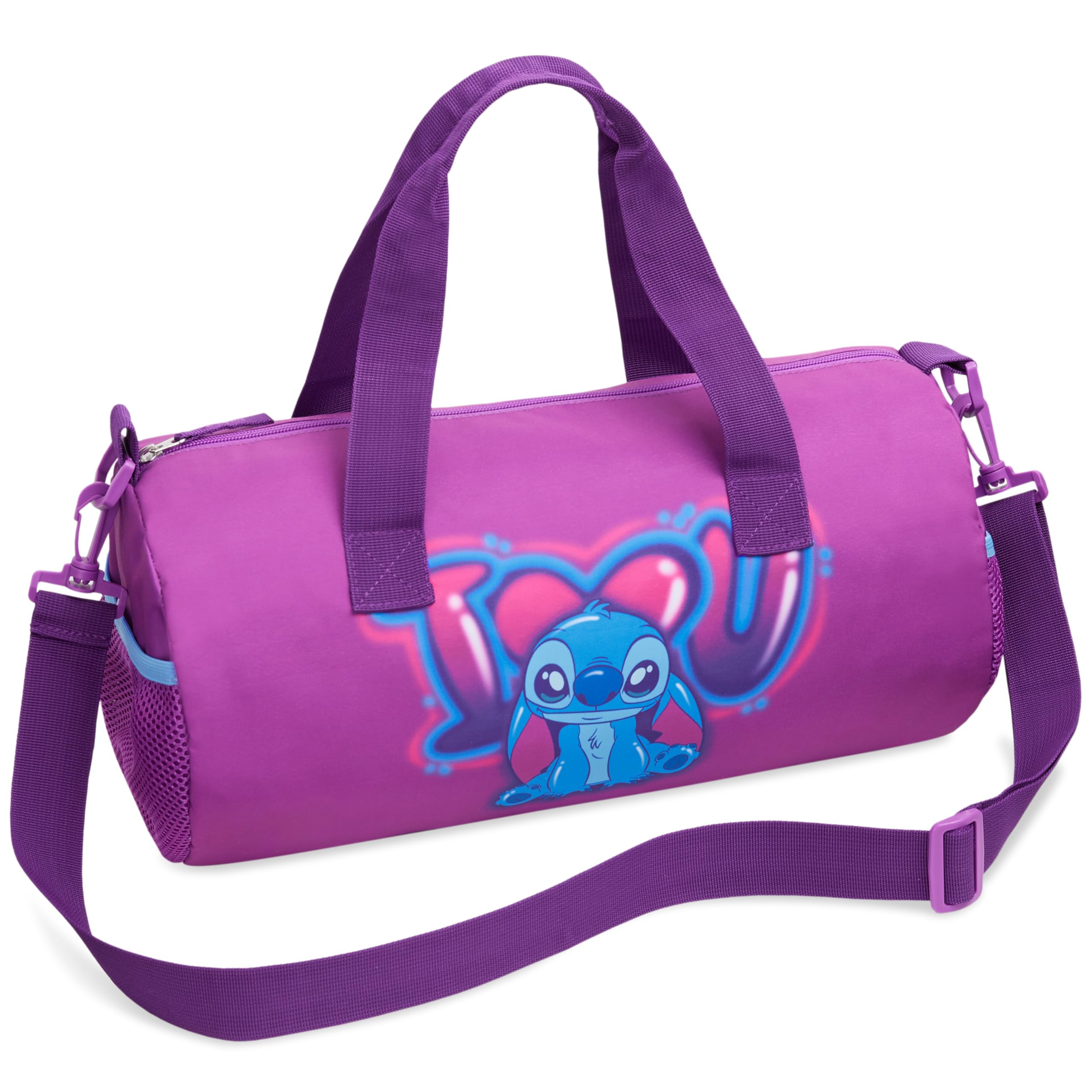 Disney Kids Sports Bag, Holdall with 2 Pockets & Adjustable Strap (Purple Stitch)