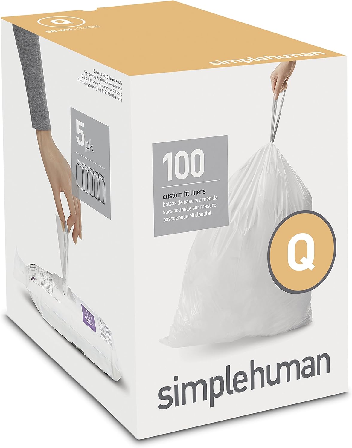 simplehuman Code Q Custom Fit Drawstring Trash Bags, 5065 Liter / 13
