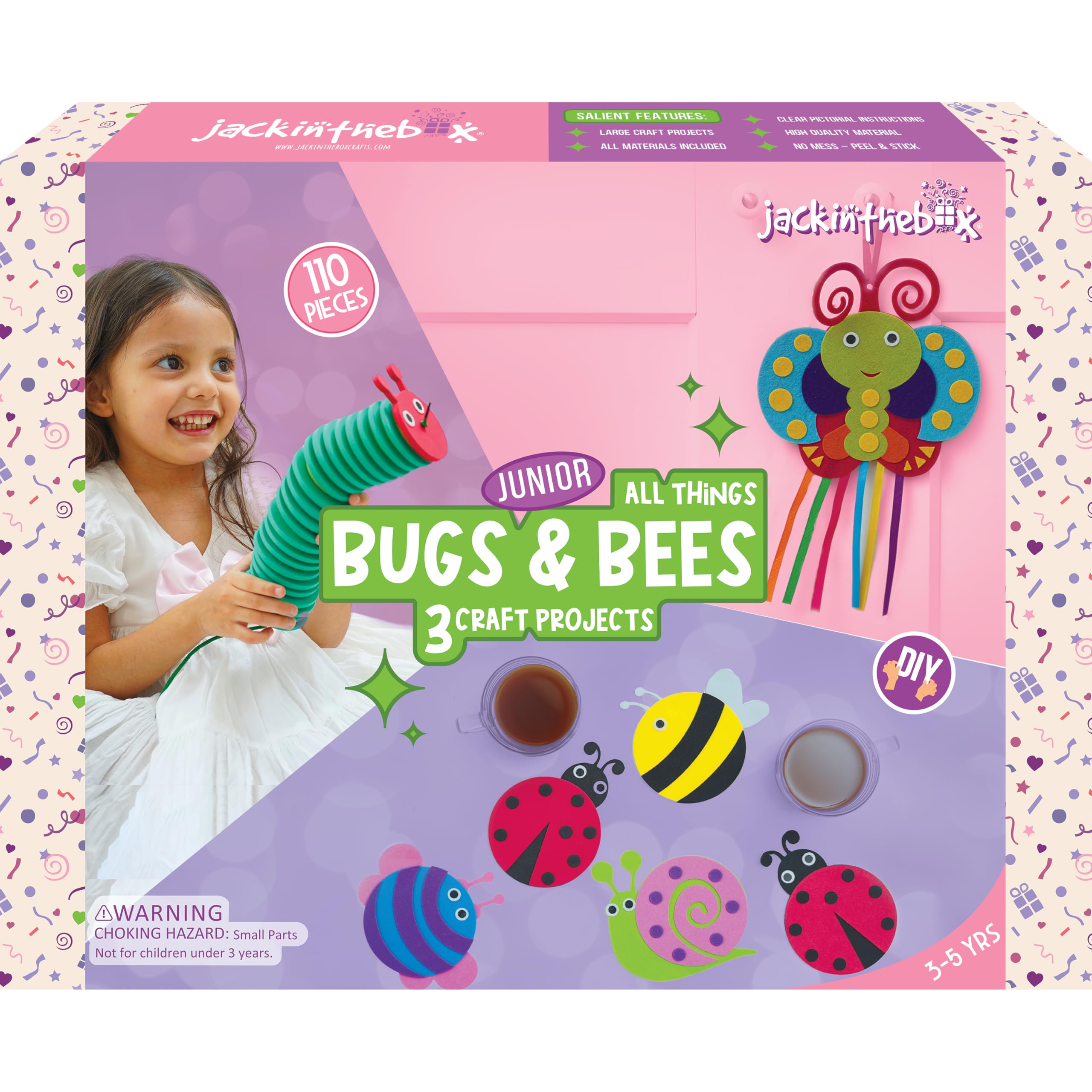 jackinthebox Junior. - Bugs and Bees Themed Art and Craft kit | 3-in-1 Craft Kit | Best Gift for Girls and Boys Ages 3 4 5 Years