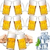 Reallnaive 10 Pcs Beer Mugs with Handles 18 Ounce Clear Glass Beer Mugs Steins German Large Heavy Cups for Tea, Coffee, Root Floats, Dishwasher and Refrigerator Safe, Durable